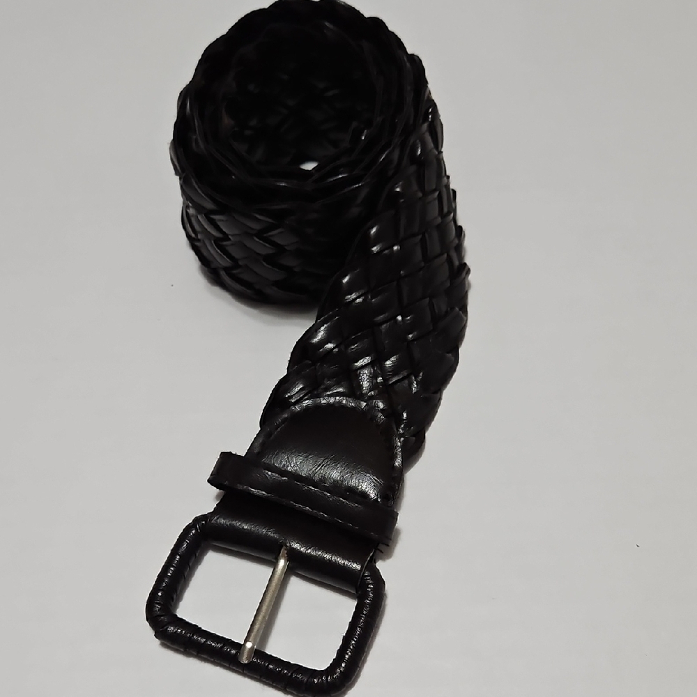 Classic Braided Wide Women's Belt - Black Size L